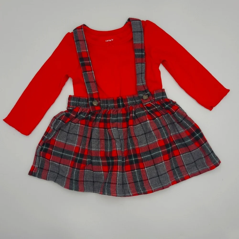 Carter's baby girl holiday plaid jumper set size 9 months